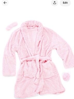 3 pieces Plush Pink Bath Robe with Eye Mask and Scrunchie